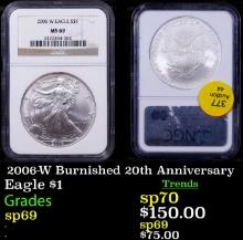 NGC 2006-W Silver Eagle Dollar Burnished 20th Anniversary $1 Graded sp69 By NGC
