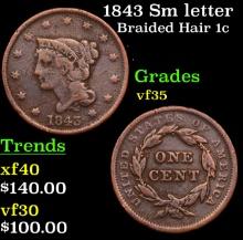 1843 Sm letter Braided Hair Large Cent 1c Grades vf++