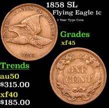 1858 SL Flying Eagle Cent 1c Grades xf+