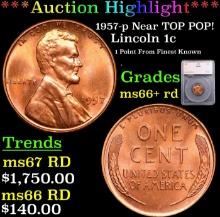 ***Auction Highlight*** 1957-p Lincoln Cent Near TOP POP 1c Graded ms66+ rd By SEGS (fc)