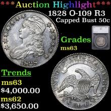***Auction Highlight*** 1828 Capped Bust Half Dollar O-109 R3 50c Graded ms63 By SEGS (fc)