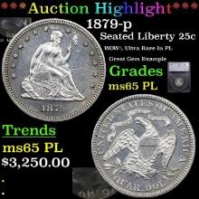 ***Auction Highlight*** 1879-p Seated Liberty Quarter 25c Graded ms65 PL BY SEGS (fc)