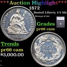 Proof ***Auction Highlight*** 1872 Seated Liberty Half Dime 1/2 10c Graded pr66 cam By SEGS (fc)