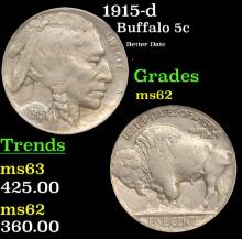 1915-d Buffalo Nickel 5c Grades Select Unc