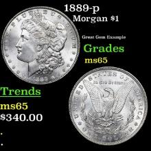 1889-p Morgan Dollar 1 Grades GEM Unc