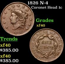 1826 Coronet Head Large Cent N-4 1c Grades xf