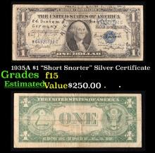 1935A $1 "Short Snorter" Silver Certificate $1 Blue Seal Silver Certificate Grades f+