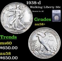 1938-d Walking Liberty Half Dollar 50c Graded au58+ BY SEGS