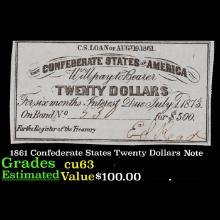 1861 Confederate States Twenty Dollars Loan Interest Note Grades Select CU