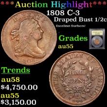 ***Auction Highlight*** 1808 Draped Bust Half Cent C-3 1/2c Graded Choice AU BY USCG (fc)