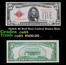 1928A $5 Red Seal United States Note Grades Gem CU