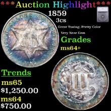 ***Auction Highlight*** 1859 Three Cent Silver 3cs Graded ms64+ BY SEGS (fc)