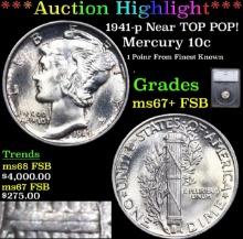 ***Auction Highlight*** 1941-p Mercury Dime Near TOP POP! 10c Graded ms67+ FSB BY SEGS (fc)