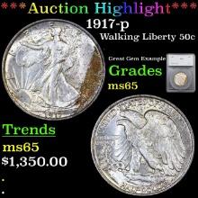 ***Auction Highlight*** 1917-p Walking Liberty Half Dollar 50c Graded ms65 By SEGS (fc)