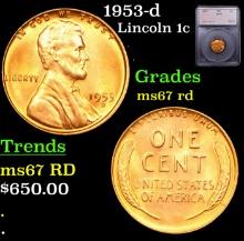1953-d Lincoln Cent 1c Graded GEM++ Unc RD By SEGS