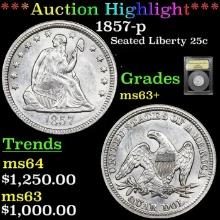 ***Auction Highlight*** 1857-p Seated Liberty Quarter 25c Graded Select+ Unc BY USCG (fc)