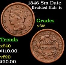 1846 Sm Date Braided Hair Large Cent 1c Grades vf++