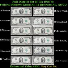 District Set of 6x 1976 $2 Federal Reserve Notes 6 Districts A-F AU/CU