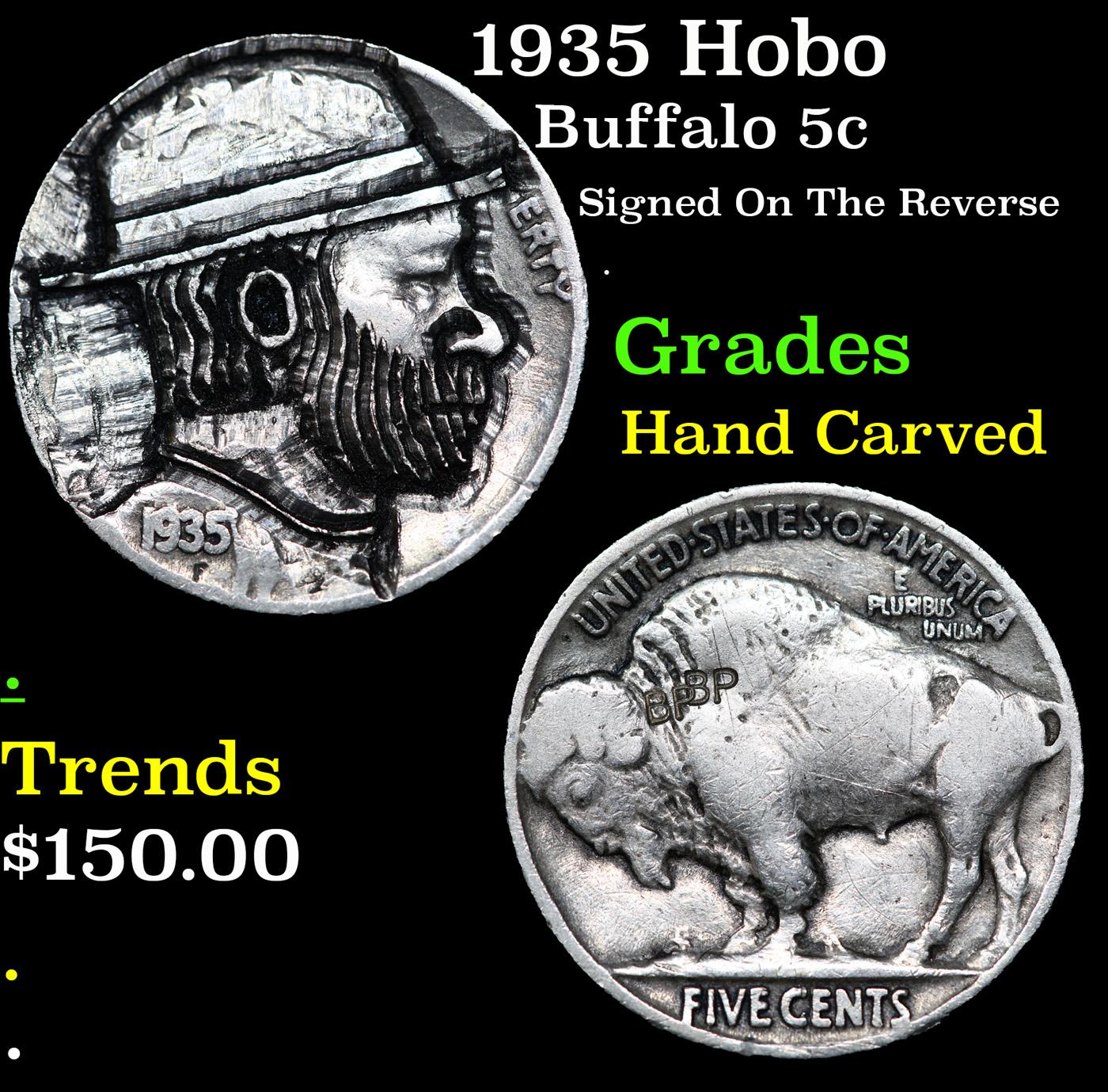 1935 Hobo Buffalo Nickel 5c Grades Hand Carved