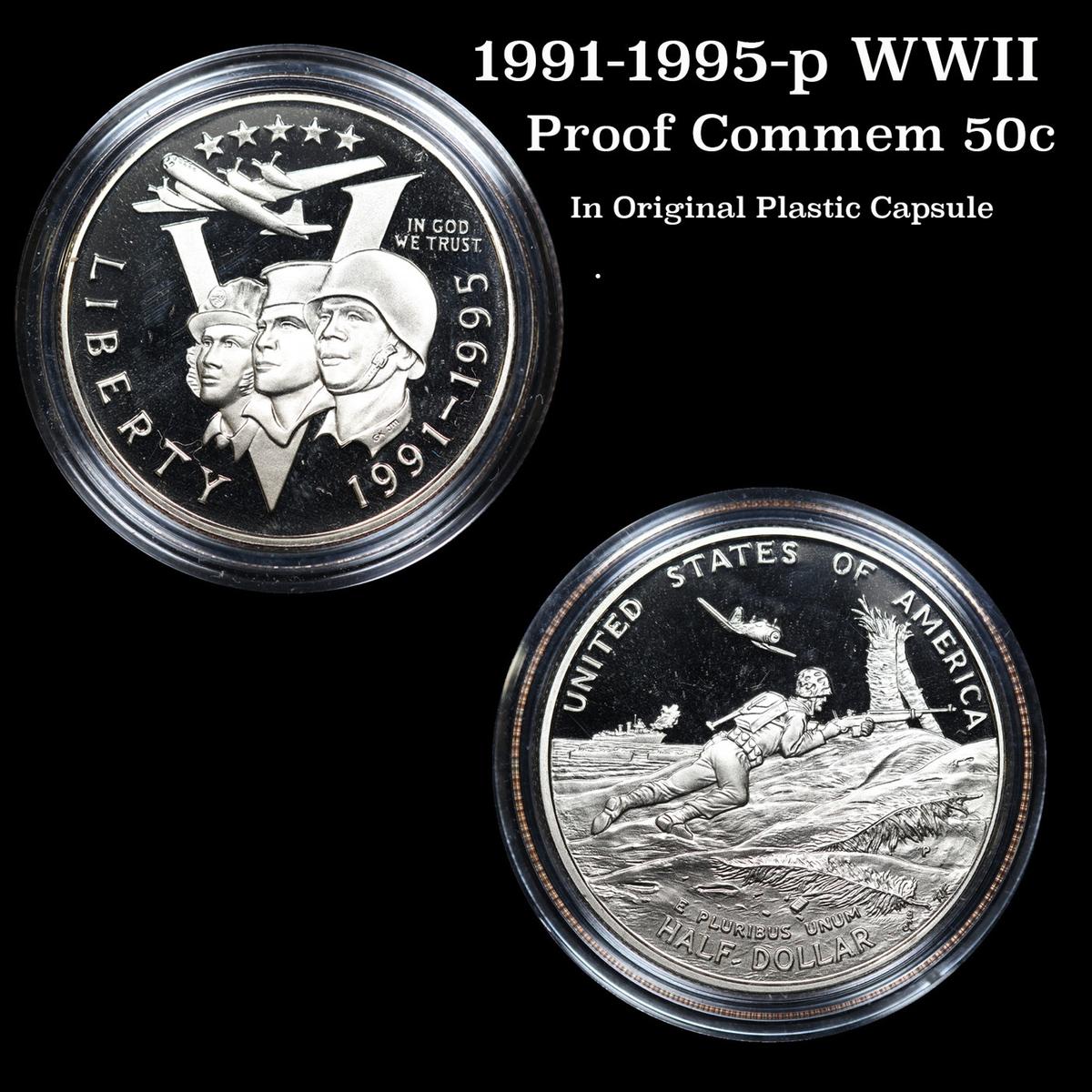 1991-1995-p WWII In Original Plastic Capsule Modern Commem Half Dollar 50c