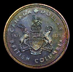 1971 Canada Silver Dollar $1 RAINBOW TONED! KM-80 Grades GEM+ Unc