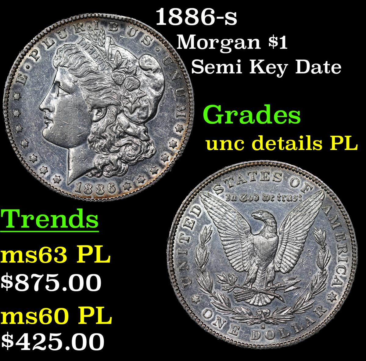 1886-s Morgan Dollar $1 Grades Unc pl Details