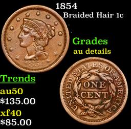 1854 Braided Hair Large Cent 1c Grades AU Details