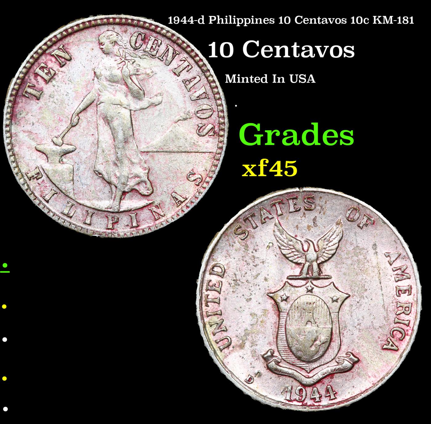 1944-d Philippines 10 Centavos 10c KM-181 Grades xf+