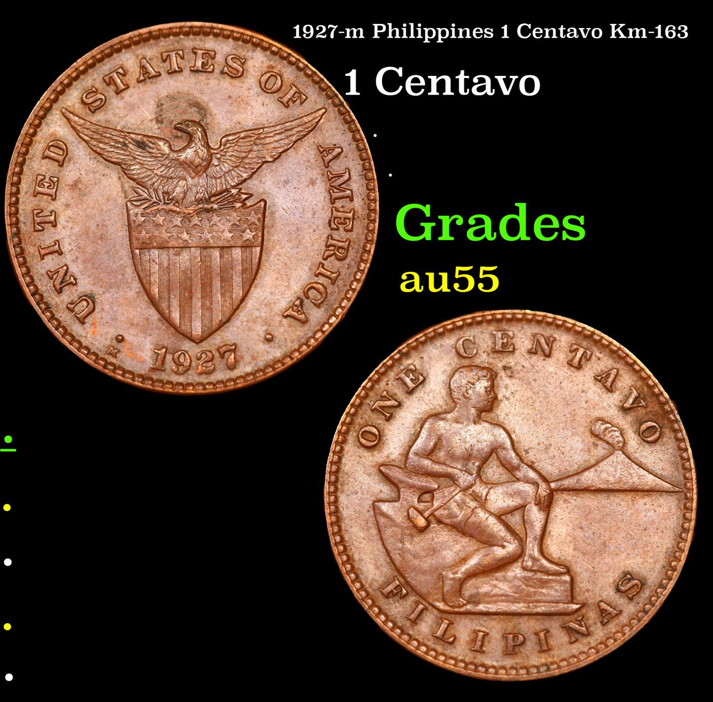 1927-m Philippines 1 Centavo Km-163 Grades Choice AU