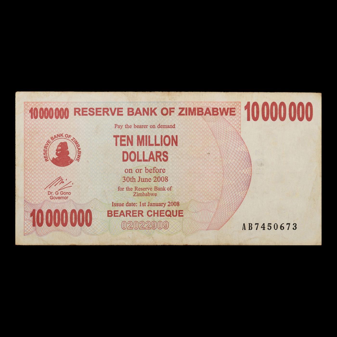 2006-2008 Zimbabwe 10 Million Dollars (ZWN) Hyperinflation Banknote P# 55a Grades xf+