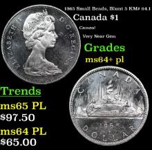 1965 Small Beads, Blunt 5 Canada Dollar KM# 64.1 1 Grades Choice Unc+ PL