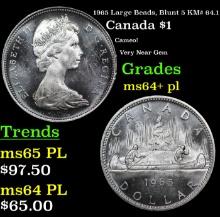 1965 Large Beads, Blunt 5 Canada Dollar KM# 64.1 1 Grades Choice Unc+ PL
