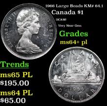 1966 Large Beads Canada Dollar KM# 64.1 1 Grades Choice Unc+ PL