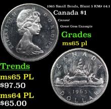 1965 Small Beads, Blunt 5 Canada Dollar KM# 64.1 1 Grades GEM Unc PL