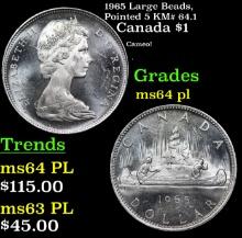 1965 Large Beads, Pointed 5 Canada Dollar KM# 64.1 1 Grades Choice Unc PL