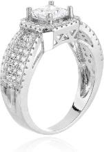 Decadence Sterling SIlver 5mm Princess Cut  Ring With Indented PAve Band Size 9