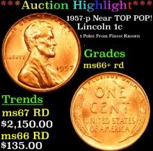 ***Auction Highlight*** 1957-p Lincoln Cent Near TOP POP! 1c Graded GEM++ RD BY USCG (fc)