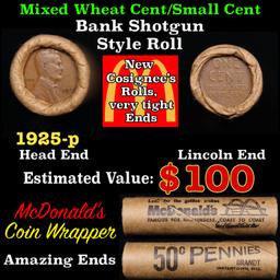 Lincoln Wheat Cent 1c Mixed Roll Orig Brandt McDonalds Wrapper, 1925-p end, Wheat other end