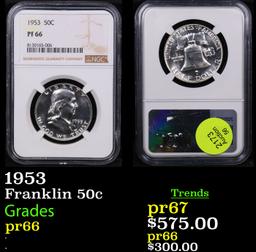 Proof NGC 1953 Franklin Half Dollar 50c Graded pr66 By NGC