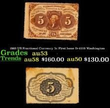 1862 US Fractional Currency 5c First Issue fr-1228 Washington Grades Select AU