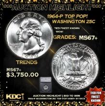 ***Auction Highlight*** 1964-p Washington Quarter TOP POP! 25c Graded ms67+ BY SEGS (fc)