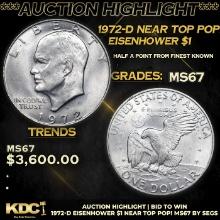 ***Auction Highlight*** 1972-d Eisenhower Dollar Near TOP POP! 1 Graded ms67 By SEGS (fc)
