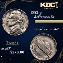 1982-p Jefferson Nickel 5c Grades GEM++ Unc