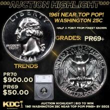 Proof ***Auction Highlight*** 1961 Washington Quarter Near TOP POP! 25c Graded pr69+ BY SEGS (fc)