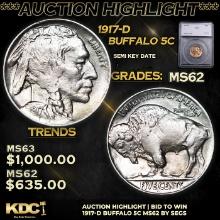***Auction Highlight*** 1917-d Buffalo Nickel 5c Graded ms62 By SEGS (fc)