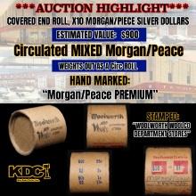 Wow! Mixed Covered End Roll! Marked "Morgan/Peace Premium"! X10 Coins Inside! (FC)