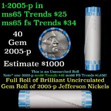 BU Shotgun Jefferson 5c roll, 2005-p Bison 40 pcs Bank $2 Nickel Wrapper