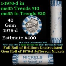 BU Shotgun Jefferson 5c roll, 1976-d 40 pcs Seal Strong $2 Nickel Wrapper