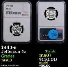 NGC 1943-s Jefferson Nickel 5c Graded ms66 By NGC