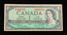 1962-1973 Canada (1954 Modified Hair Issue) 1 Dollar Banknote P# 75b, Sig. Beattie & Rasminsky Grade